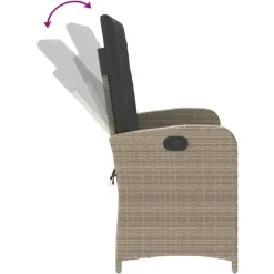 Loungebanken-vidaXL - Verstelbare loungebank met kussens - Lichtgrijs rattan - 105x59x93 cm