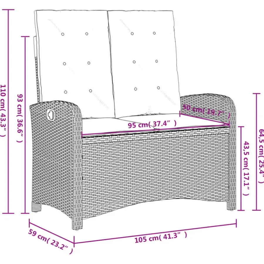 Loungebanken-vidaXL - Verstelbare loungebank met kussens - Lichtgrijs rattan - 105x59x93 cm