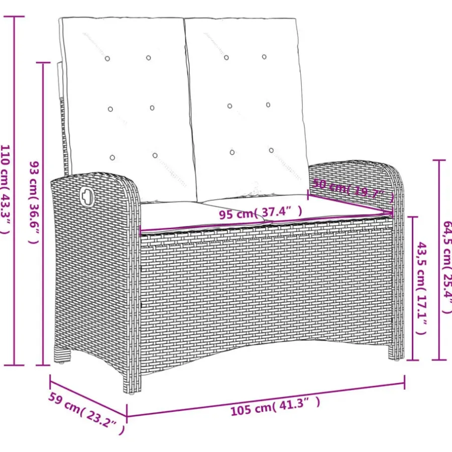 vidaXL - Verstelbare loungebank met kussens - Zwart - Poly rattan - 105x59x93 cm