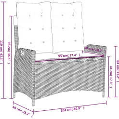 vidaXL - Verstelbare loungebank met kussens - Zwart - Poly rattan - 104x59x93 cm