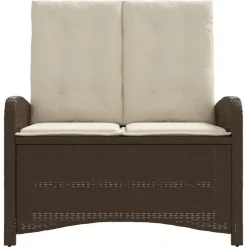 vidaXL - Verstelbare loungebank met crème kussens - Bruin rattan - 105x59x93 cm