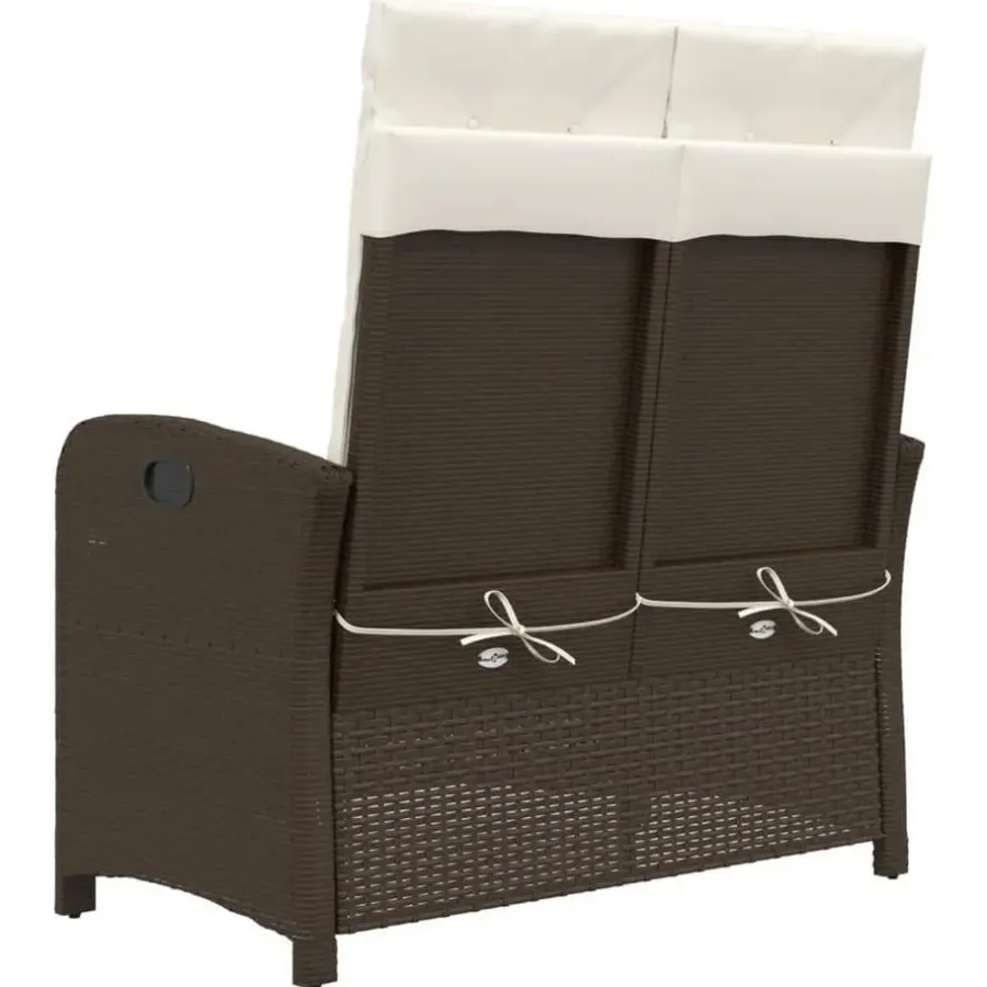 vidaXL - Verstelbare loungebank met crème kussens - Bruin rattan - 105x59x93 cm