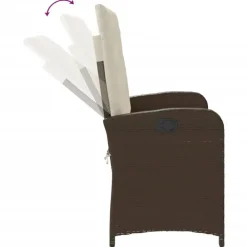 vidaXL - Verstelbare loungebank met crème kussens - Bruin rattan - 105x59x93 cm