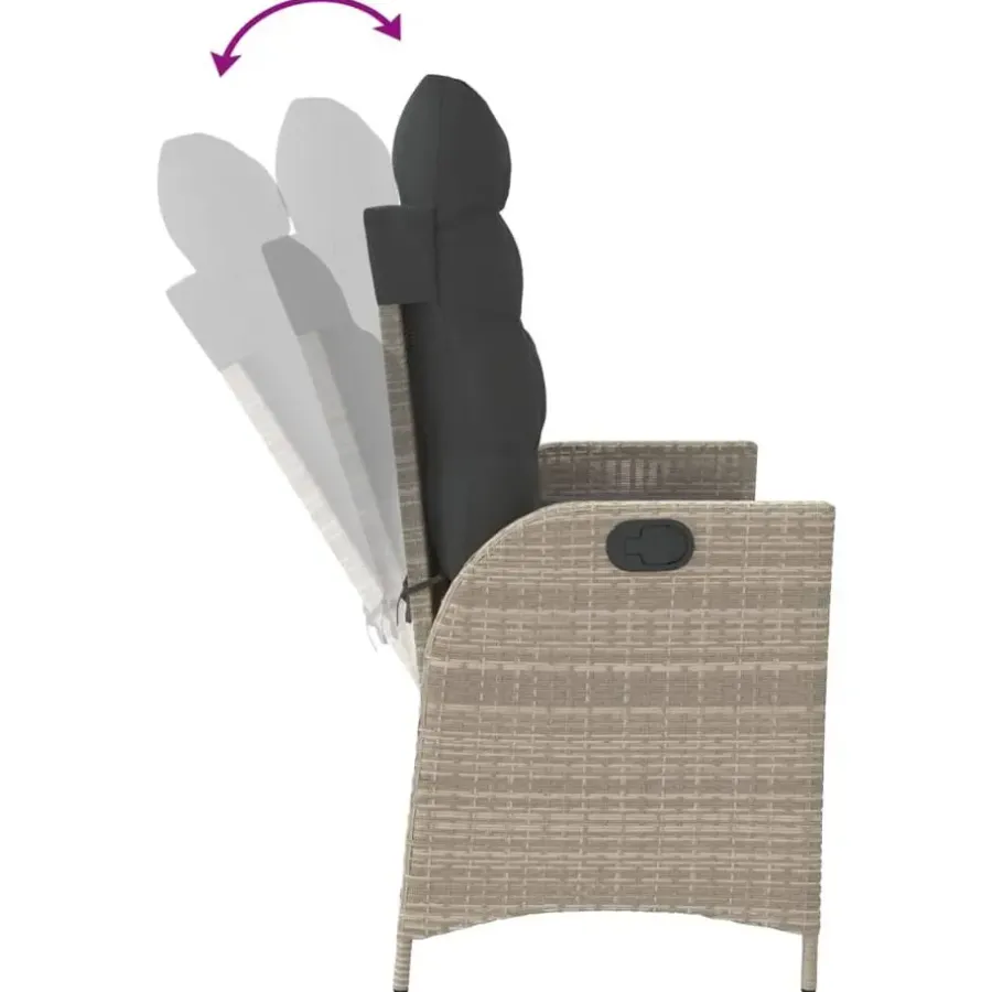 vidaXL - Verstelbare loungebank met kussens - Lichtgrijs rattan - 104x59x93 cm