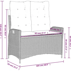 vidaXL - Verstelbare loungebank met kussens - Lichtgrijs rattan - 104x59x93 cm