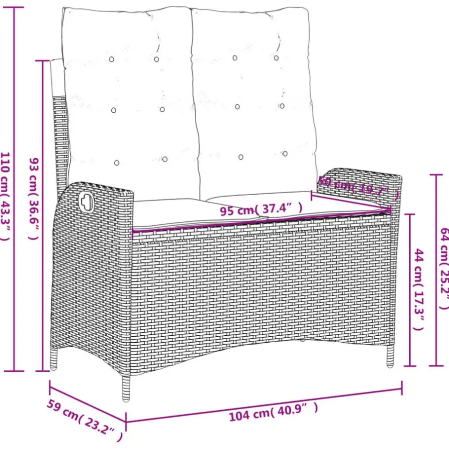 vidaXL - Verstelbare loungebank met kussens - Lichtgrijs rattan - 104x59x93 cm