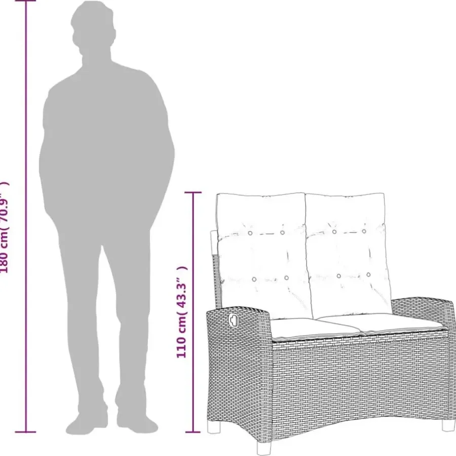 vidaXL - Verstelbare loungebank met kussens - Lichtgrijs rattan - 105x66x93 cm