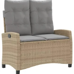 Loungebanken-vidaXL - Verstelbare loungebank met grijs kussens - Beige rattan - 105x66x93 cm
