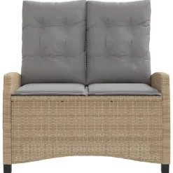 Loungebanken-vidaXL - Verstelbare loungebank met grijs kussens - Beige rattan - 105x66x93 cm
