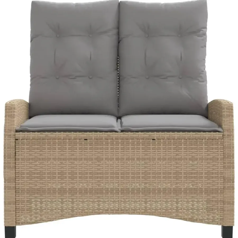Loungebanken-vidaXL - Verstelbare loungebank met grijs kussens - Beige rattan - 105x66x93 cm