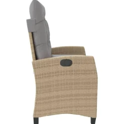 Loungebanken-vidaXL - Verstelbare loungebank met grijs kussens - Beige rattan - 105x66x93 cm