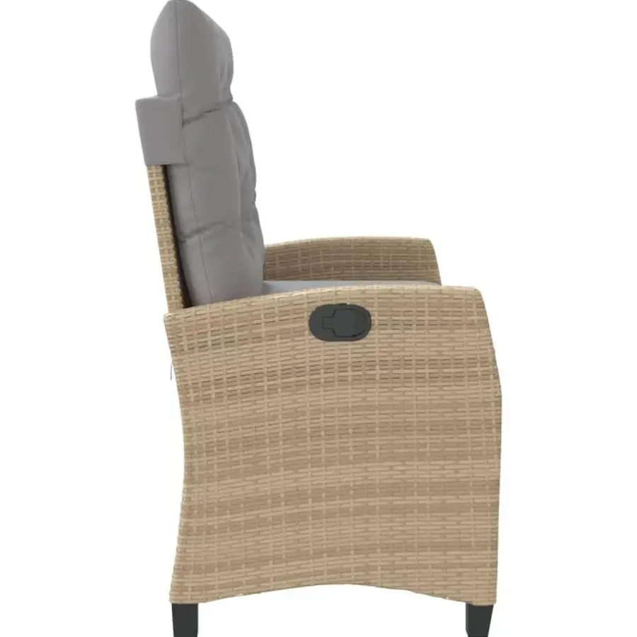 Loungebanken-vidaXL - Verstelbare loungebank met grijs kussens - Beige rattan - 105x66x93 cm