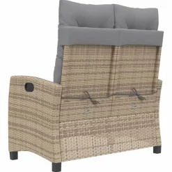 Loungebanken-vidaXL - Verstelbare loungebank met grijs kussens - Beige rattan - 105x66x93 cm