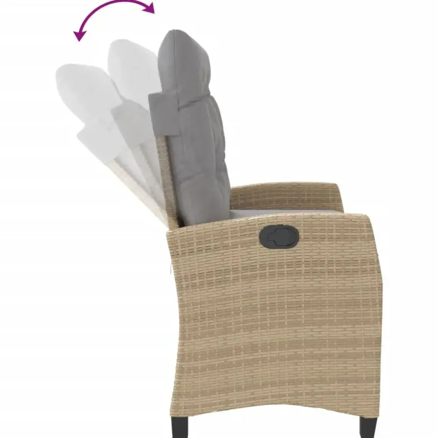 Loungebanken-vidaXL - Verstelbare loungebank met grijs kussens - Beige rattan - 105x66x93 cm