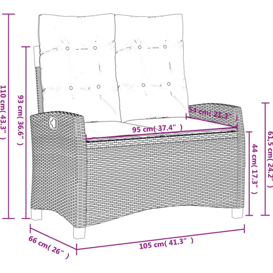 Loungebanken-vidaXL - Verstelbare loungebank met grijs kussens - Beige rattan - 105x66x93 cm