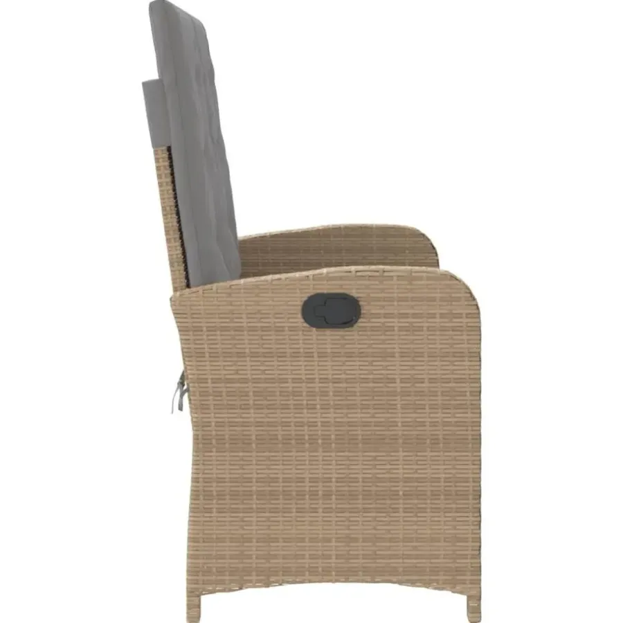 vidaXL - Verstelbare loungebank met grijs kussens - Beige rattan - 105x59x93 cm