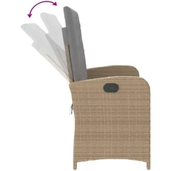 vidaXL - Verstelbare loungebank met grijs kussens - Beige rattan - 105x59x93 cm