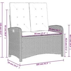 vidaXL - Verstelbare loungebank met grijs kussens - Beige rattan - 105x59x93 cm