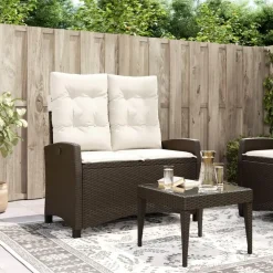 Loungebanken-vidaXL - Verstelbare loungebank met crème kussens - Bruin rattan - 105x66x93 cm