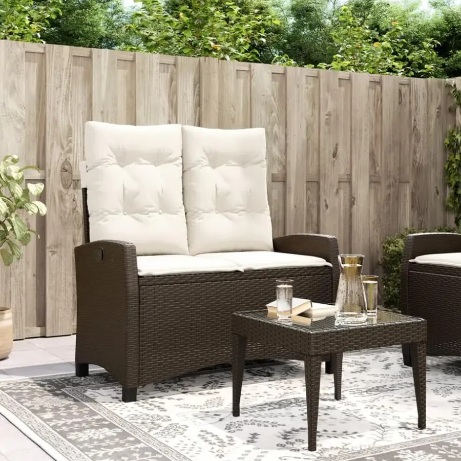 Loungebanken-vidaXL - Verstelbare loungebank met crème kussens - Bruin rattan - 105x66x93 cm