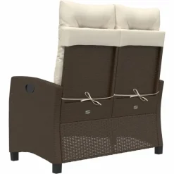 Loungebanken-vidaXL - Verstelbare loungebank met crème kussens - Bruin rattan - 105x66x93 cm