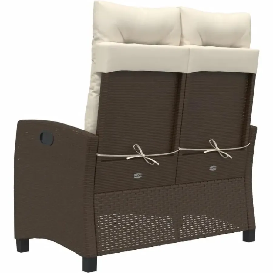 Loungebanken-vidaXL - Verstelbare loungebank met crème kussens - Bruin rattan - 105x66x93 cm
