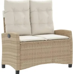 Loungebanken-vidaXL - Verstelbare loungebank met crème kussens - Beige rattan - 105x66x93 cm