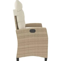 Loungebanken-vidaXL - Verstelbare loungebank met crème kussens - Beige rattan - 105x66x93 cm