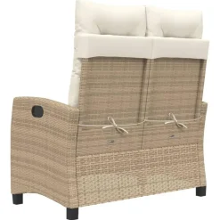 Loungebanken-vidaXL - Verstelbare loungebank met crème kussens - Beige rattan - 105x66x93 cm