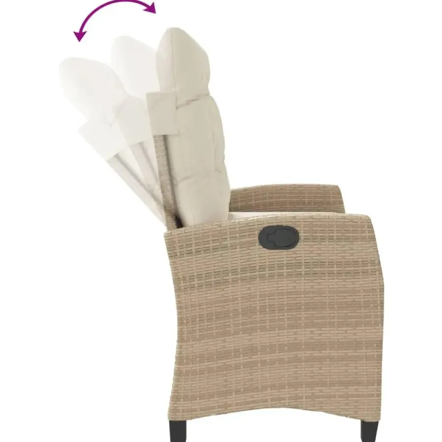 Loungebanken-vidaXL - Verstelbare loungebank met crème kussens - Beige rattan - 105x66x93 cm