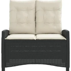 Loungebanken-vidaXL - Verstelbare loungebank met crème kussens - Zwart rattan - 105x66x93 cm
