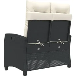 Loungebanken-vidaXL - Verstelbare loungebank met crème kussens - Zwart rattan - 105x66x93 cm