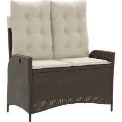 Loungebanken-vidaXL - Verstelbare loungebank met crème kussens - Bruin rattan - 104x59x93 cm