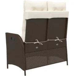 Loungebanken-vidaXL - Verstelbare loungebank met crème kussens - Bruin rattan - 104x59x93 cm