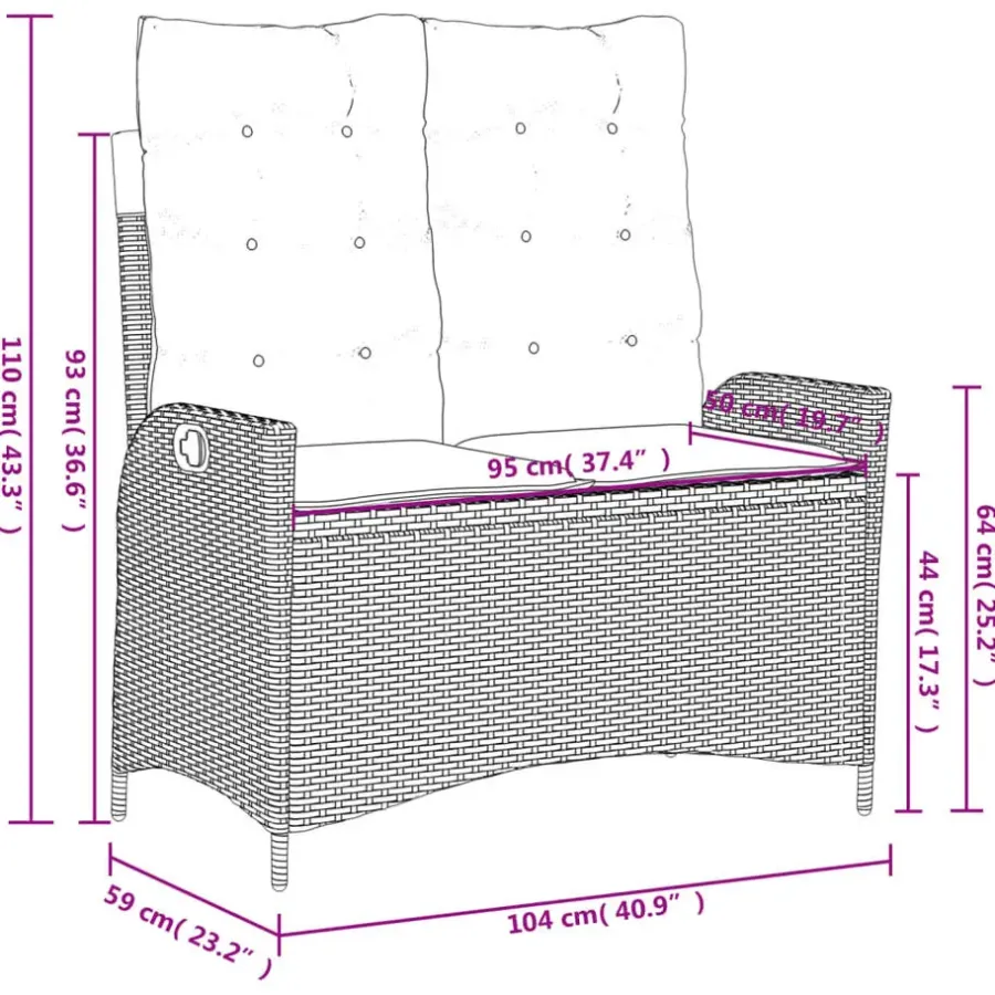 Loungebanken-vidaXL - Verstelbare loungebank met crème kussens - Bruin rattan - 104x59x93 cm
