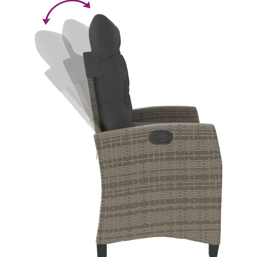 vidaXL - Verstelbare loungebank met kussens - Grijs - Poly rattan - 105x66x93 cm