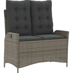 Loungebanken-vidaXL - Verstelbare loungebank met kussens - Grijs - Poly rattan - 104x59x93 cm