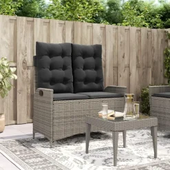 Loungebanken-vidaXL - Verstelbare loungebank met kussens - Grijs - Poly rattan - 104x59x93 cm