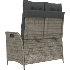 Loungebanken-vidaXL - Verstelbare loungebank met kussens - Grijs - Poly rattan - 104x59x93 cm