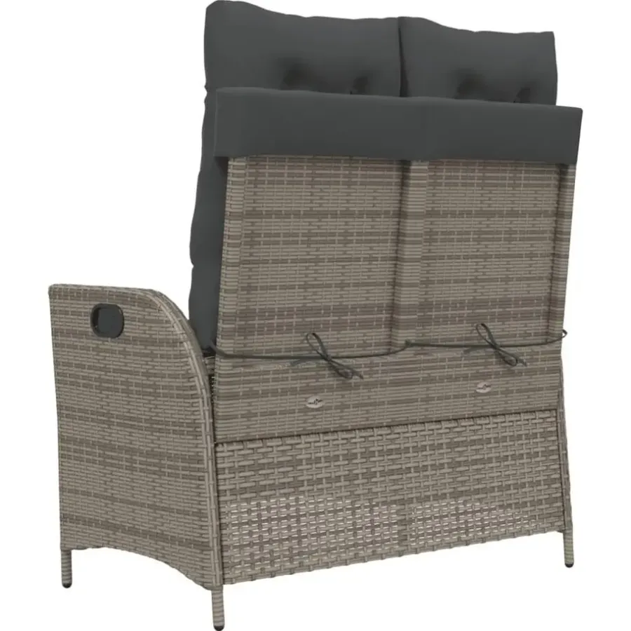 Loungebanken-vidaXL - Verstelbare loungebank met kussens - Grijs - Poly rattan - 104x59x93 cm