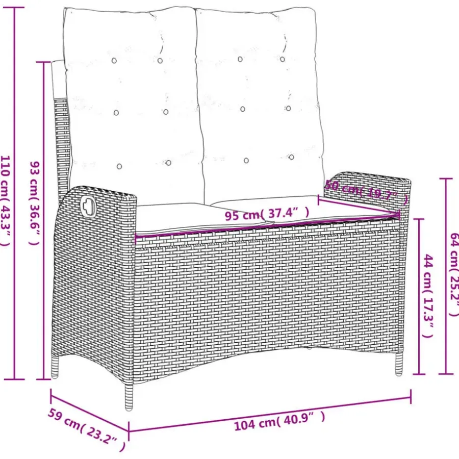 Loungebanken-vidaXL - Verstelbare loungebank met kussens - Grijs - Poly rattan - 104x59x93 cm