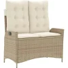 Loungebanken-vidaXL - Verstelbare loungebank met crème kussens - Beige rattan - 104x59x93 cm