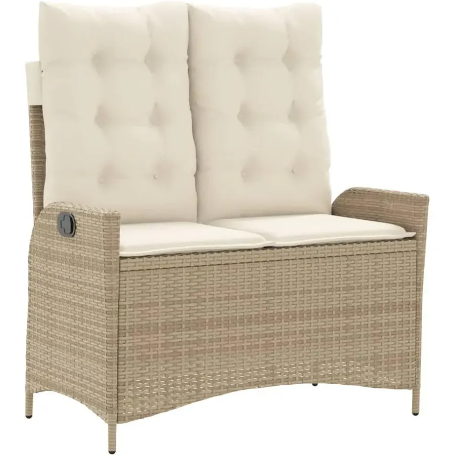 Loungebanken-vidaXL - Verstelbare loungebank met crème kussens - Beige rattan - 104x59x93 cm