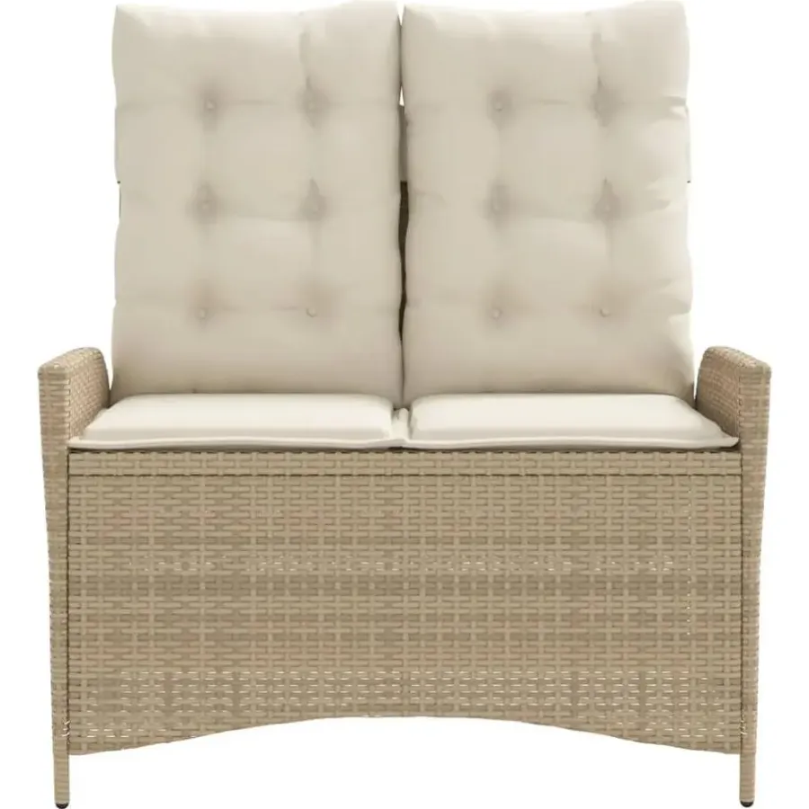 Loungebanken-vidaXL - Verstelbare loungebank met crème kussens - Beige rattan - 104x59x93 cm