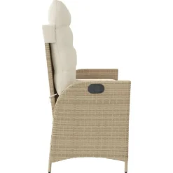 Loungebanken-vidaXL - Verstelbare loungebank met crème kussens - Beige rattan - 104x59x93 cm