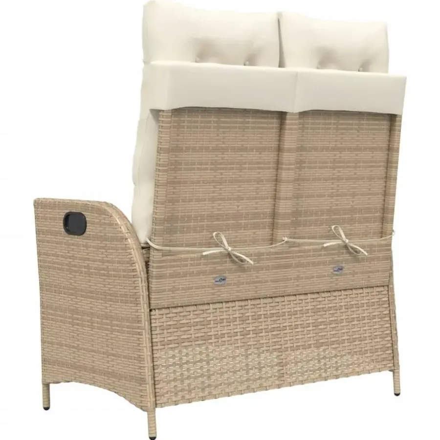 Loungebanken-vidaXL - Verstelbare loungebank met crème kussens - Beige rattan - 104x59x93 cm