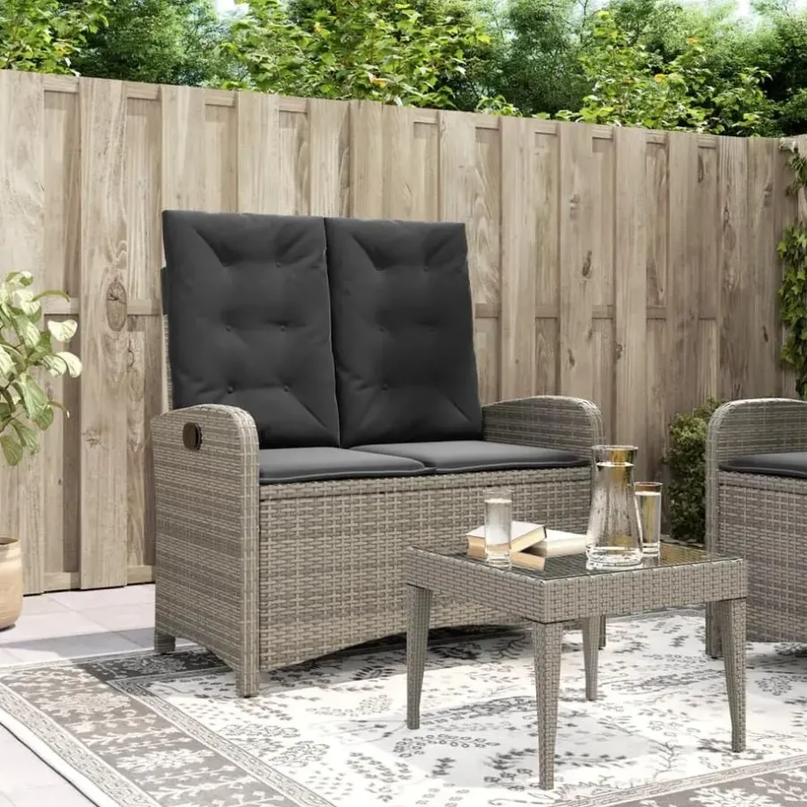 vidaXL - Verstelbare loungebank met kussens - Grijs - Poly rattan - 105x59x93 cm