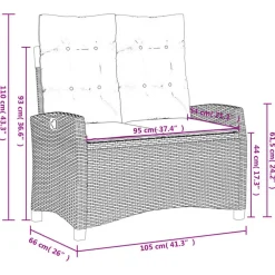 vidaXL - Verstelbare loungebank met kussens - Zwart - Poly rattan - 105x66x93 cm