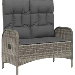 vidaXL - Verstelbare tuinbank met kussens 107 cm - Grijs - Poly rattan