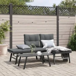 Tuinbanken-vidaXL - Verstelbare Tuinbanken met kussens zwart - Gepoedercoat staal - 2 stuks